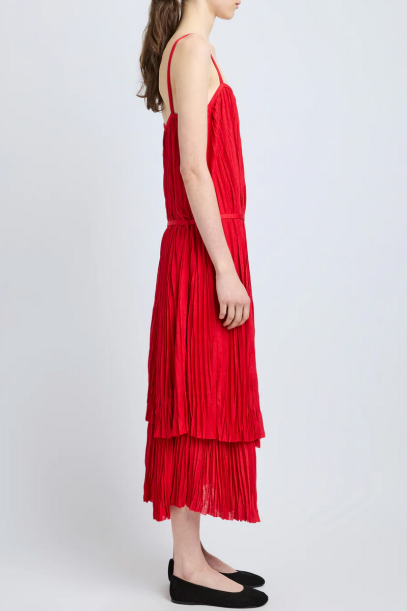 Clyne Dress in Pleated Jersey - Dark Poppy