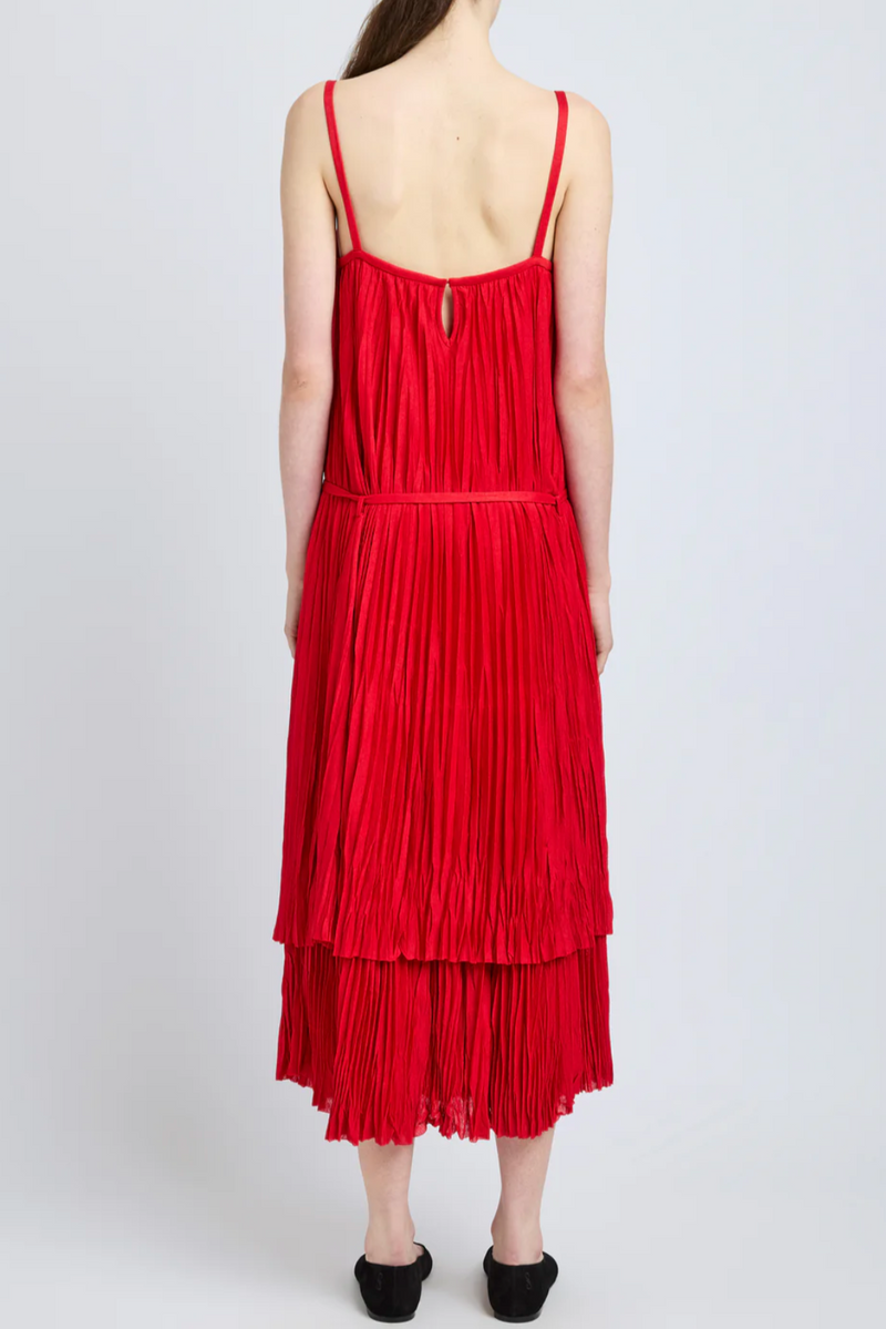 Clyne Dress in Pleated Jersey - Dark Poppy