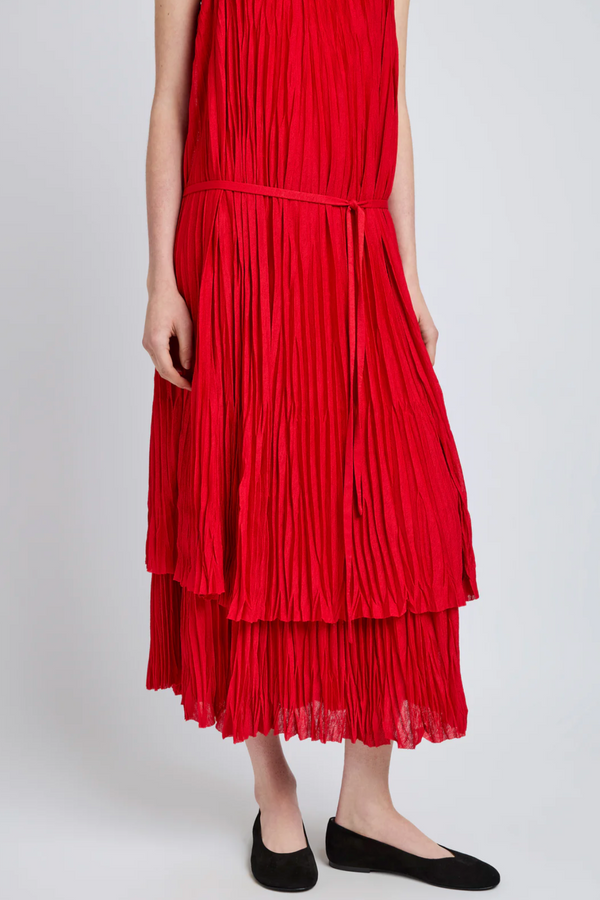 Clyne Dress in Pleated Jersey - Dark Poppy