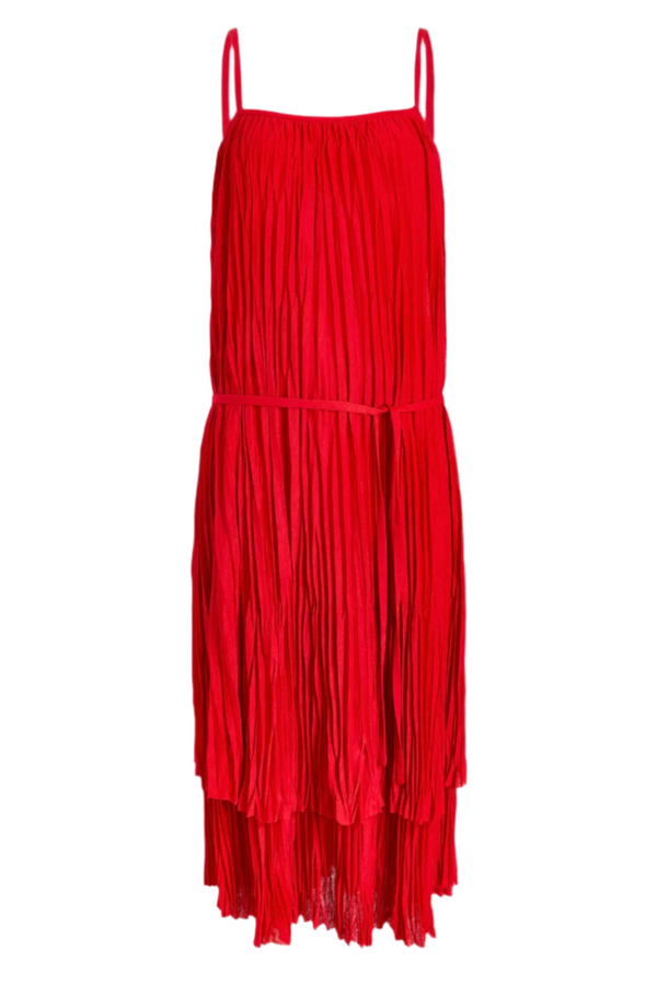 Clyne Dress in Pleated Jersey - Dark Poppy