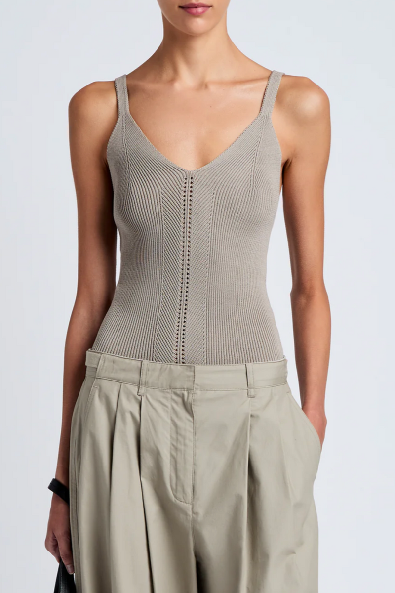 Gene Tank Top in Picot Cotton - Granite