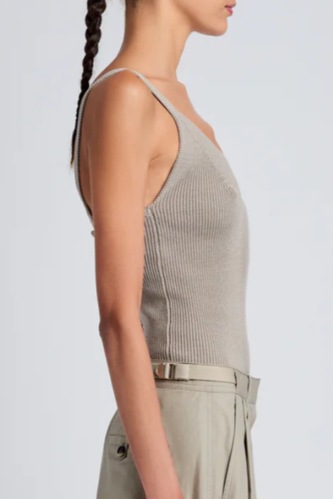 Gene Tank Top in Picot Cotton - Granite