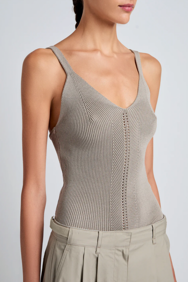 Gene Tank Top in Picot Cotton - Granite