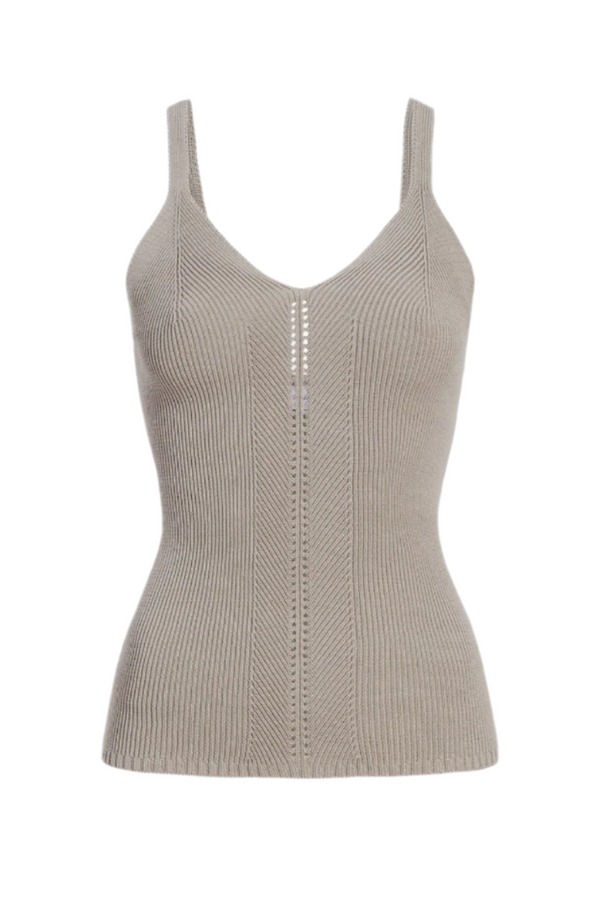 Gene Tank Top in Picot Cotton - Granite