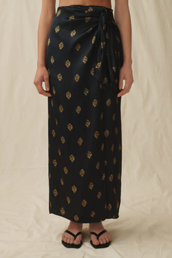 The Sarong Skirt - Navy Block Print