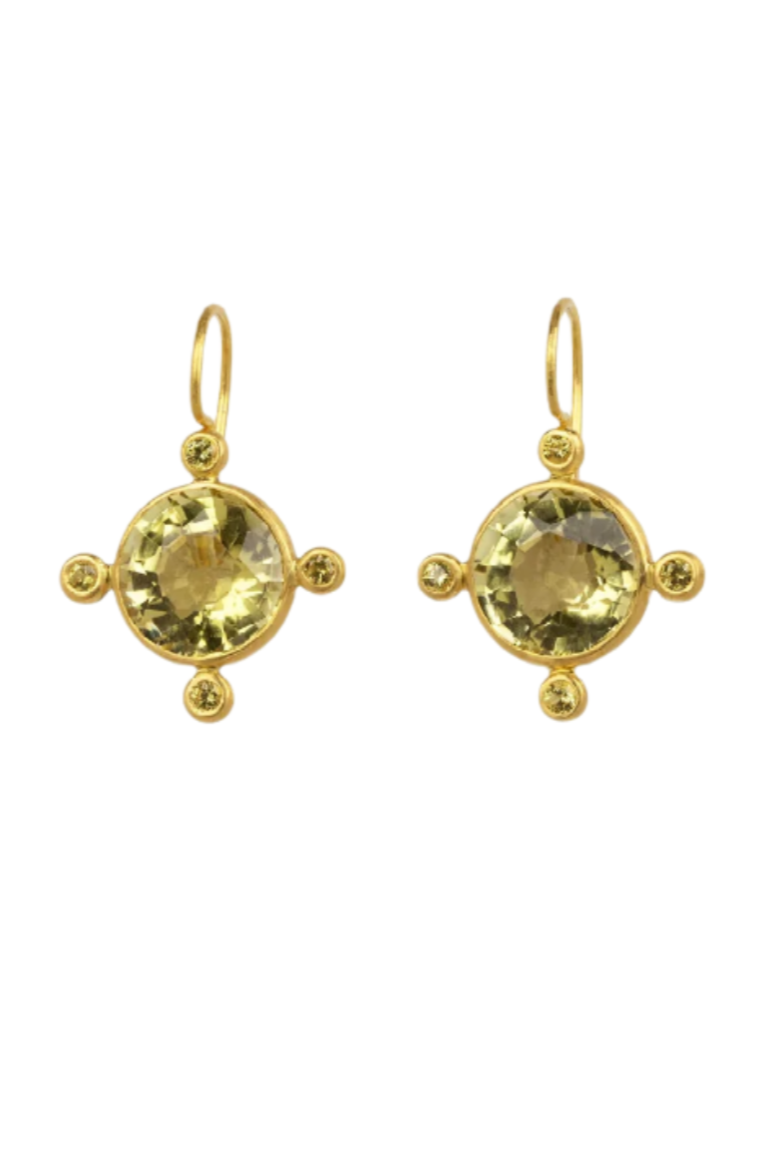 Constantinople Earrings - Lemon Quartz & Sapphire