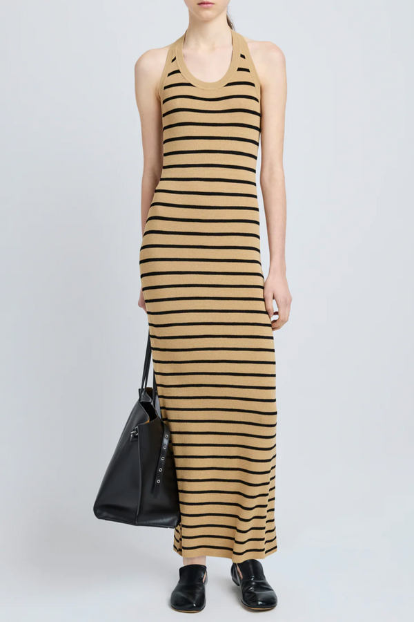 Meryl Dress in Matte Viscose Rib - Khaki Multi