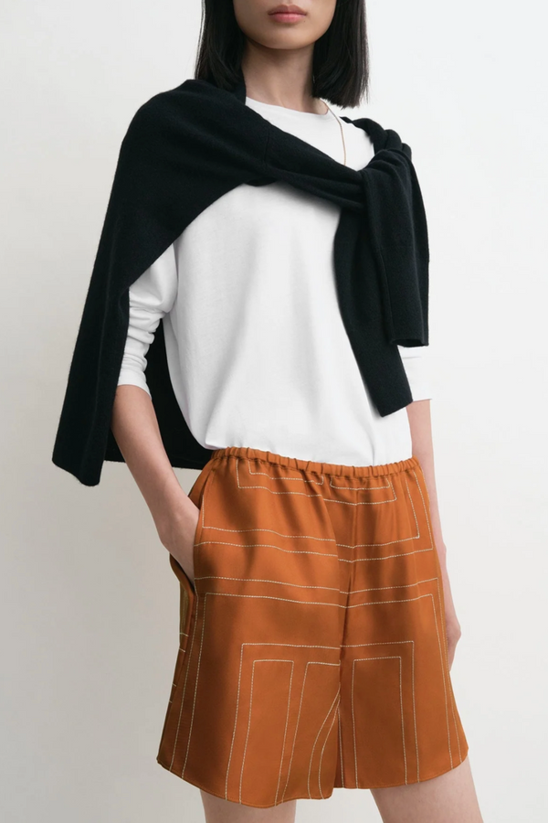 Monogram Silk PJ Shorts - Terracotta