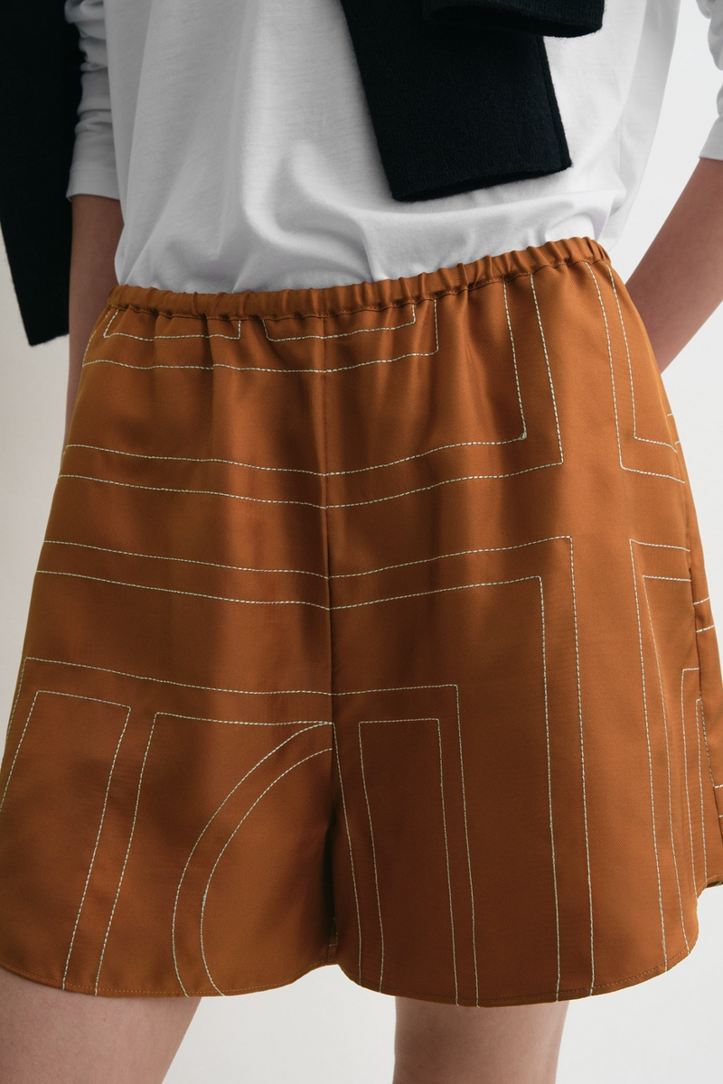 Monogram Silk PJ Shorts - Terracotta