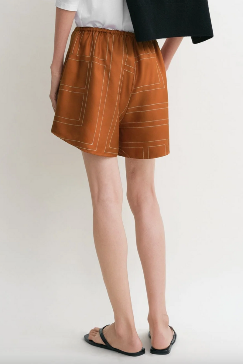 Monogram Silk PJ Shorts - Terracotta
