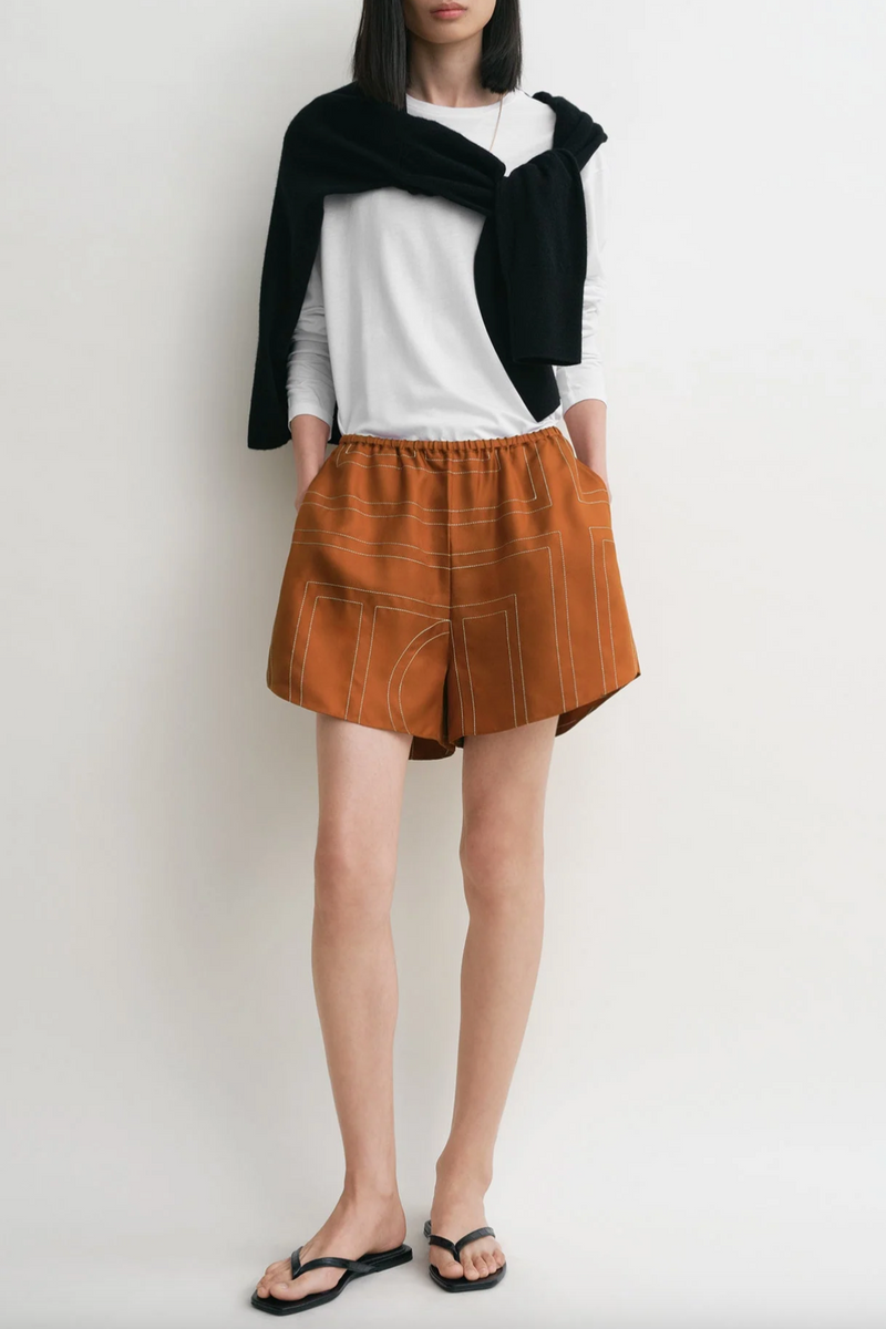 Monogram Silk PJ Shorts - Terracotta
