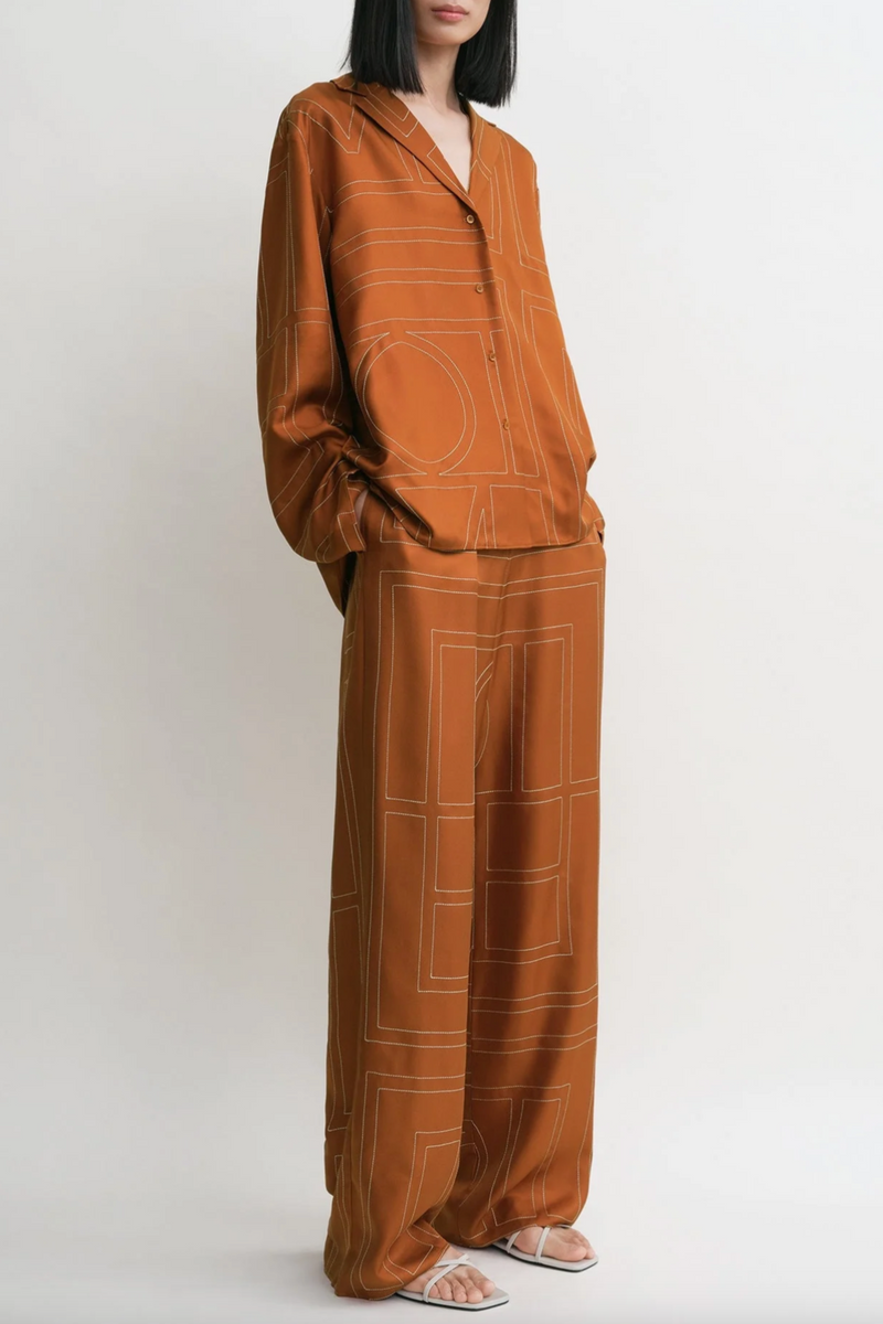 Monogram Silk PJ Top - Terracotta