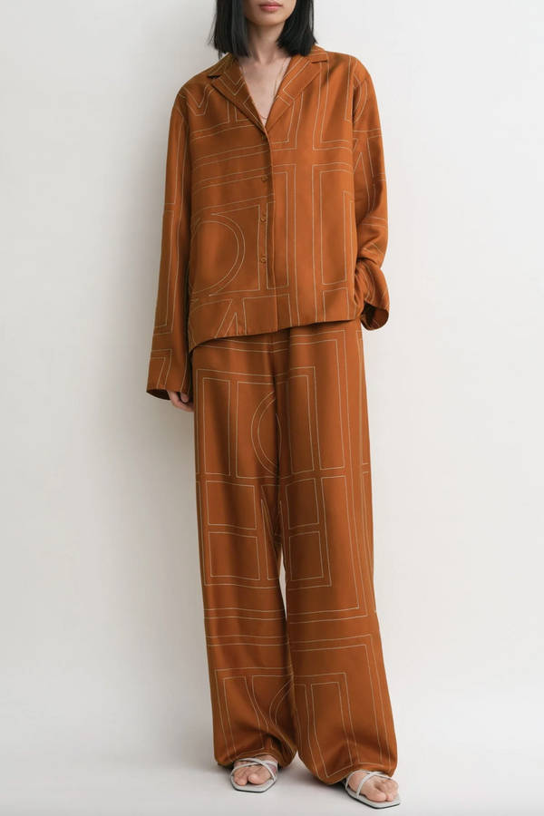 Monogram Silk PJ Top - Terracotta