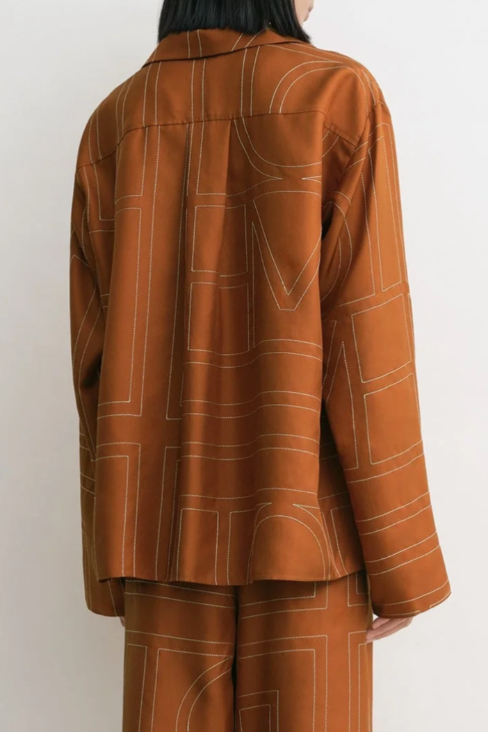 Monogram Silk PJ Top - Terracotta