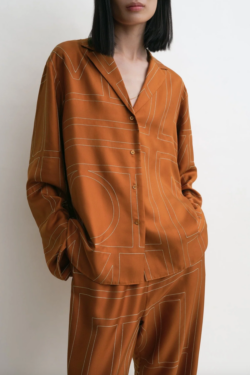 Monogram Silk PJ Top - Terracotta
