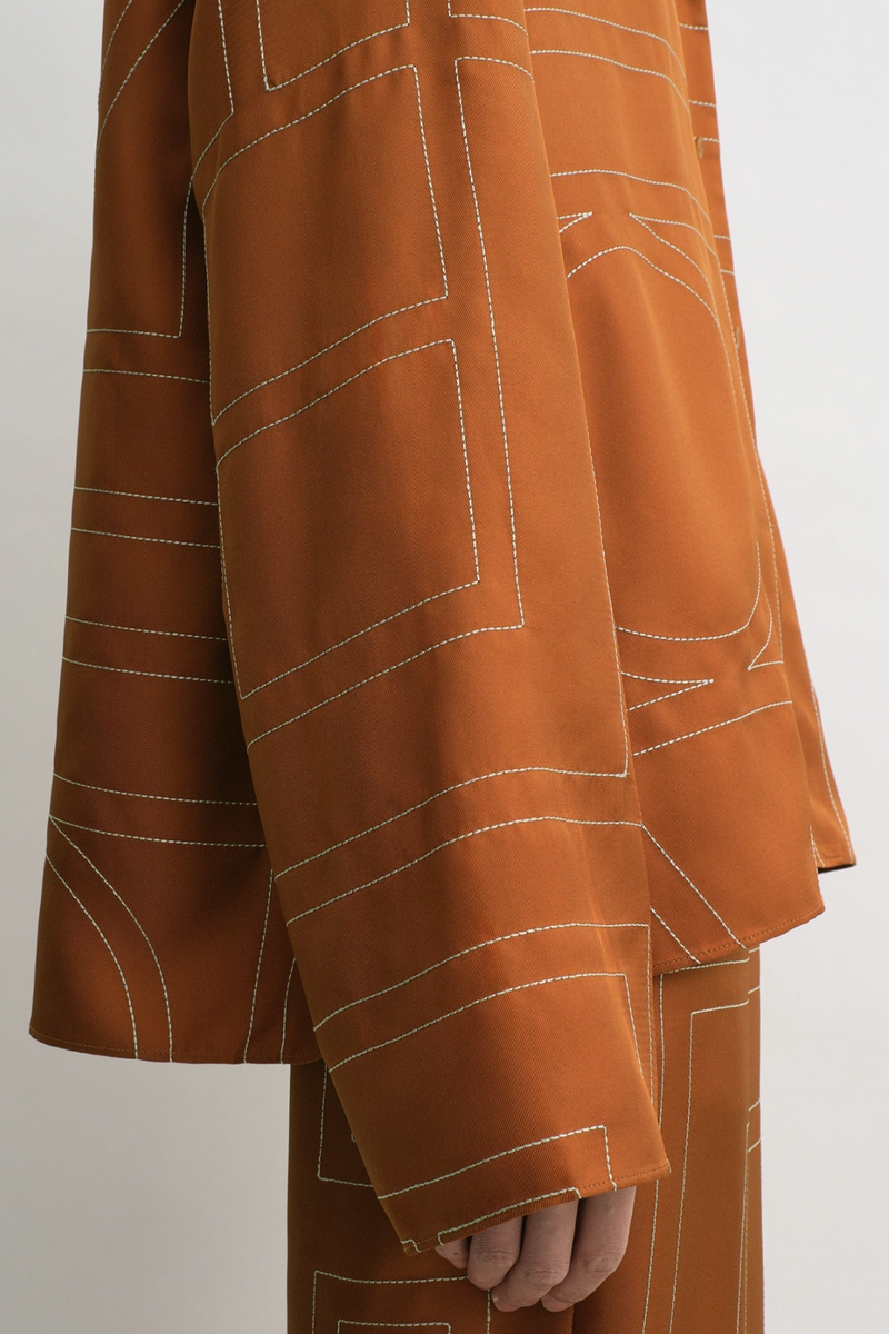 Monogram Silk PJ Top - Terracotta