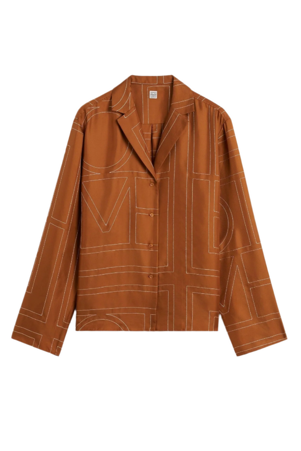 Monogram Silk PJ Top - Terracotta