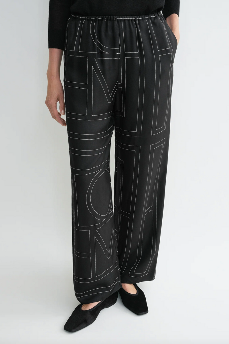 Monogram Silk PJ Bottoms - Black