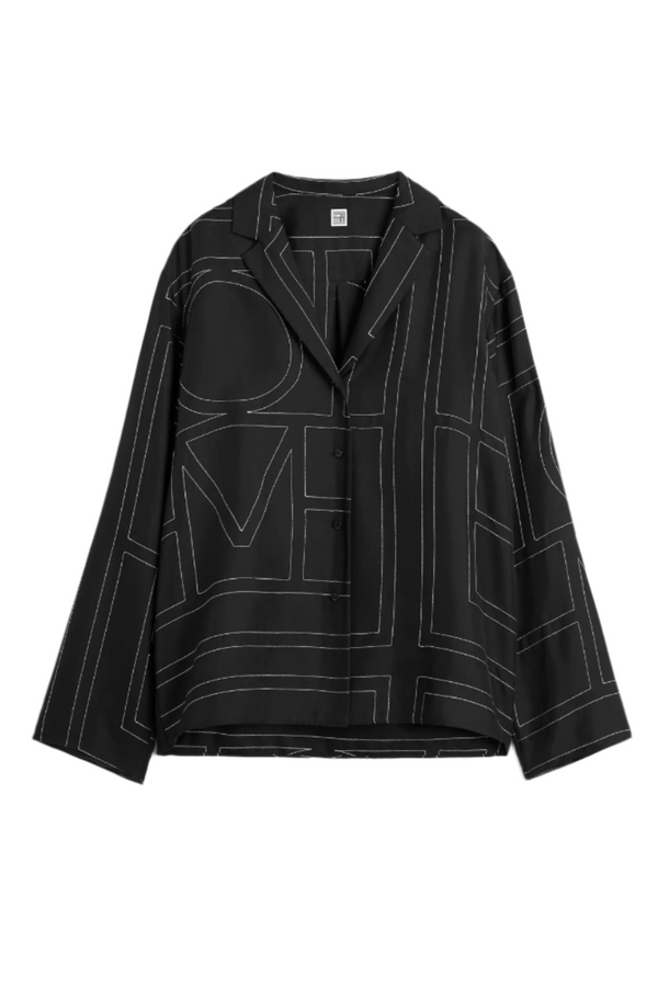 Monogram Silk PJ Top - Black