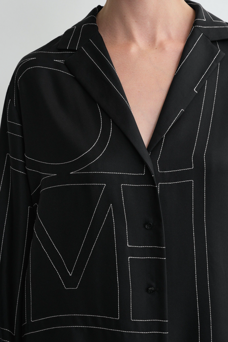 Monogram Silk PJ Top - Black