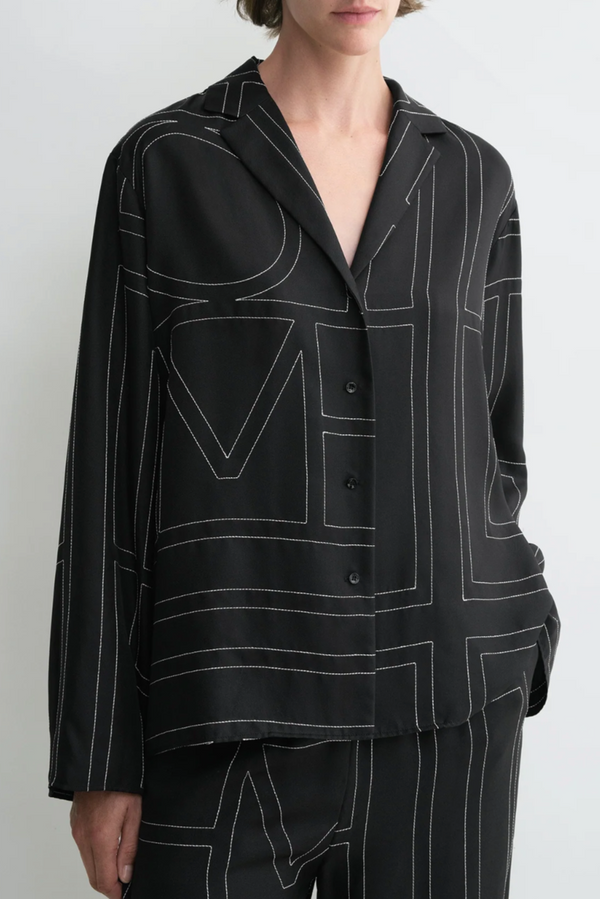 Monogram Silk PJ Top - Black