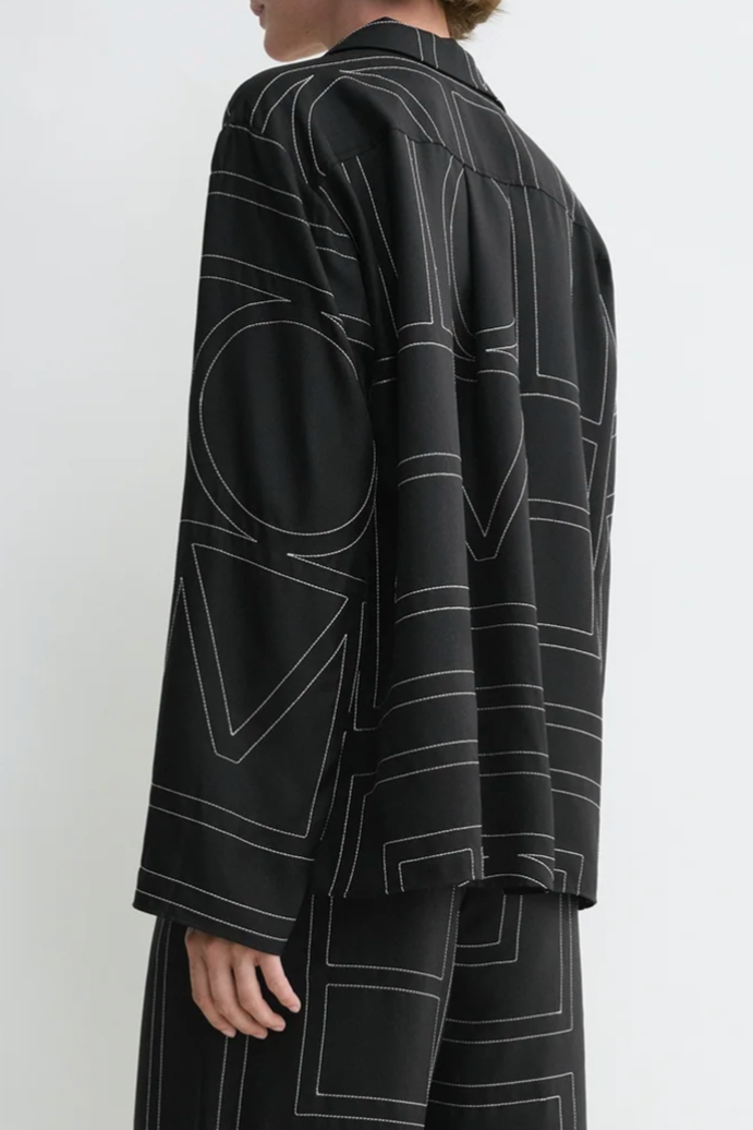 Monogram Silk PJ Top - Black