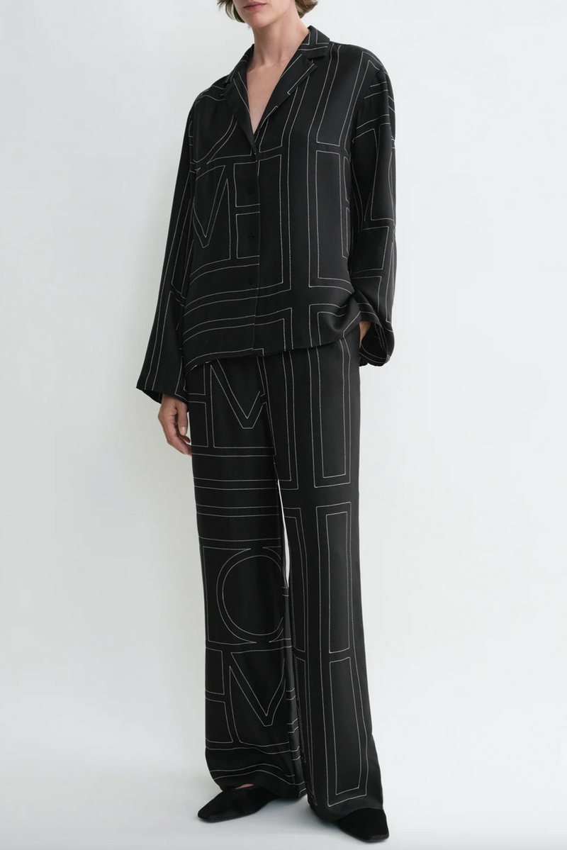 Monogram Silk PJ Top - Black