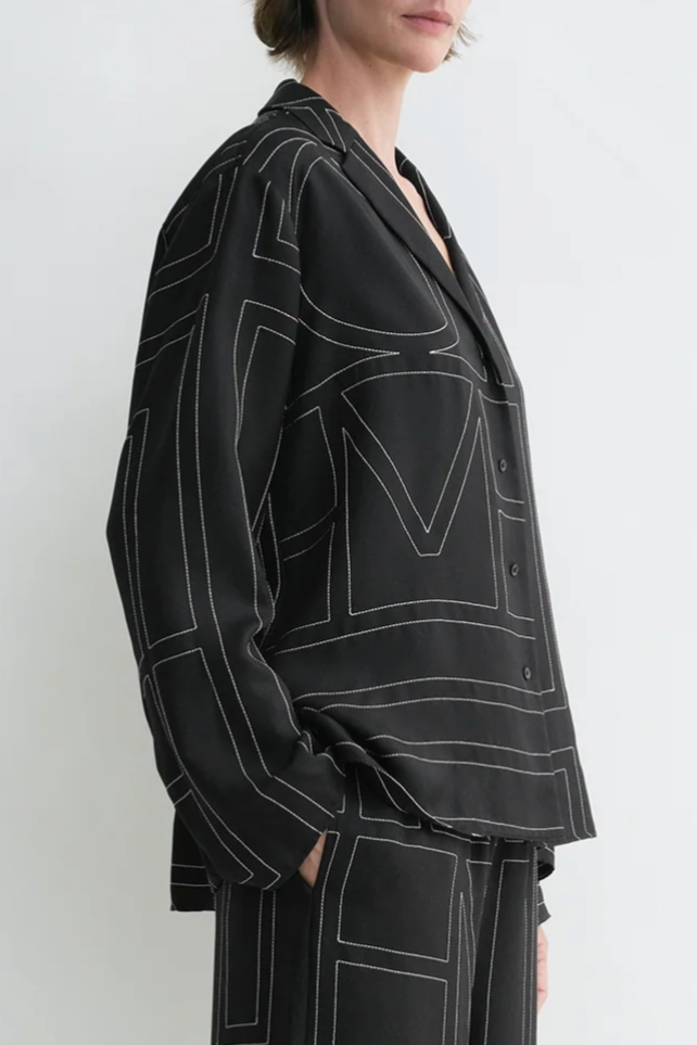 Monogram Silk PJ Top - Black