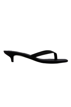 Satin Heeled Flip Flops - Black