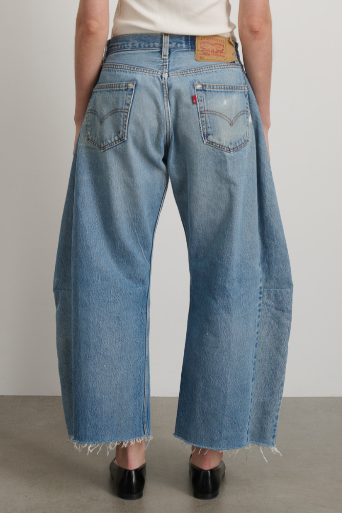 Vintage Lasso Jean Slouch Crop -  Classic Faded Indigo Hand Tatted Lace