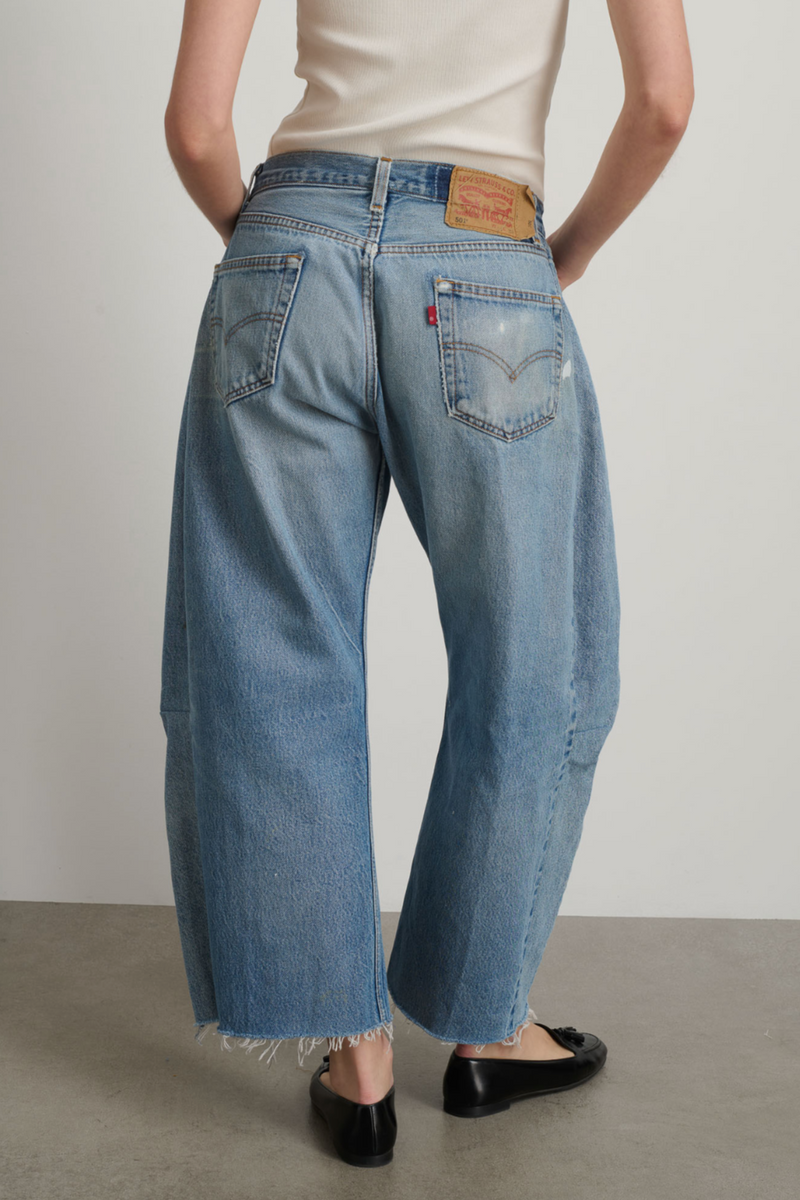 Vintage Lasso Jean Slouch Crop -  Classic Faded Indigo Hand Tatted Lace