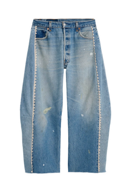 Vintage Lasso Jean Slouch Crop -  Classic Faded Indigo Hand Tatted Lace