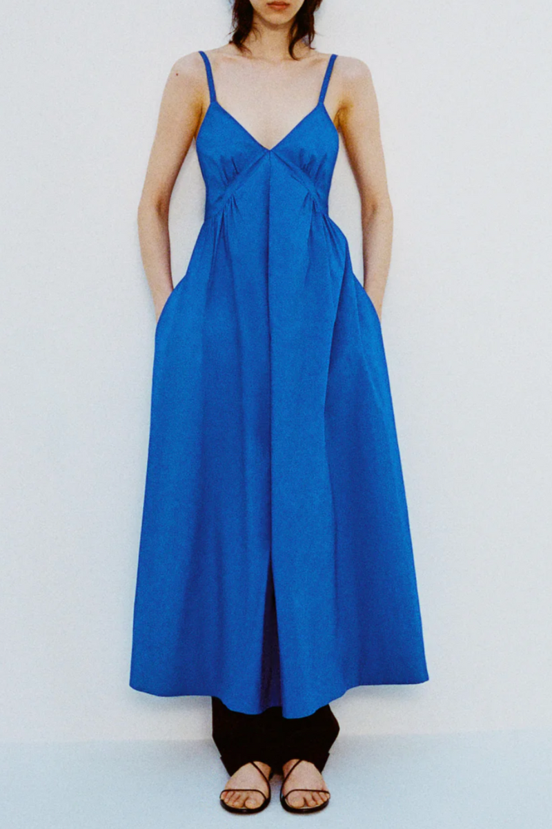 Barker Dress in Stretch Poplin - Cyan