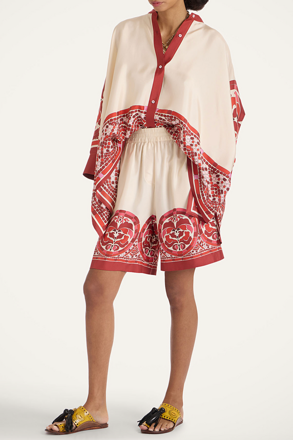 Palazzo Shorts - Cobra Placée Red in Silk Twill
