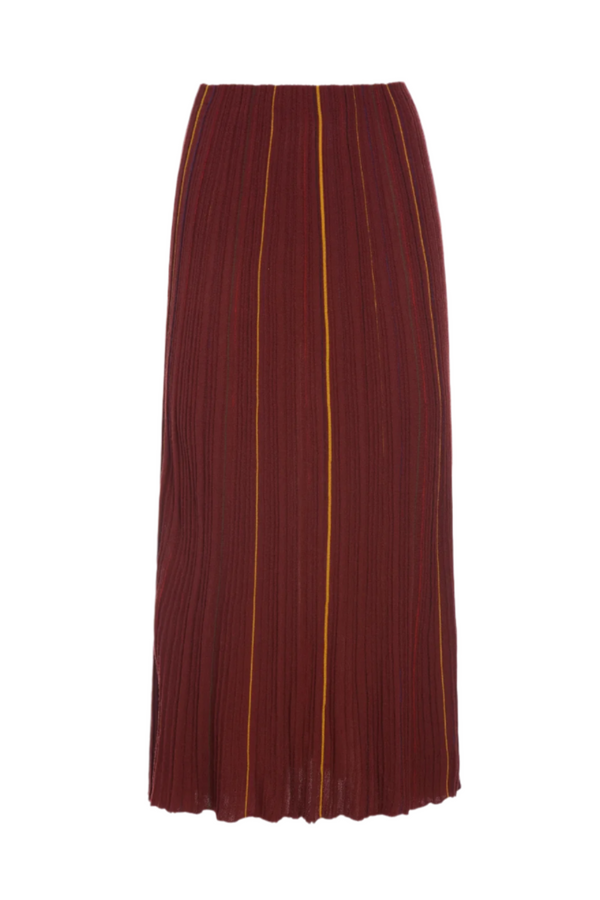 Celeano Pinstripe Knit Midi Skirt in Merino Wool - Burnt Sienna