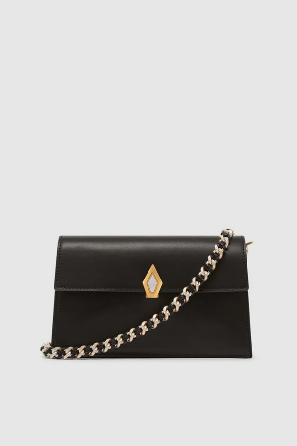 Large Chain Strap - Silver/Black Leather