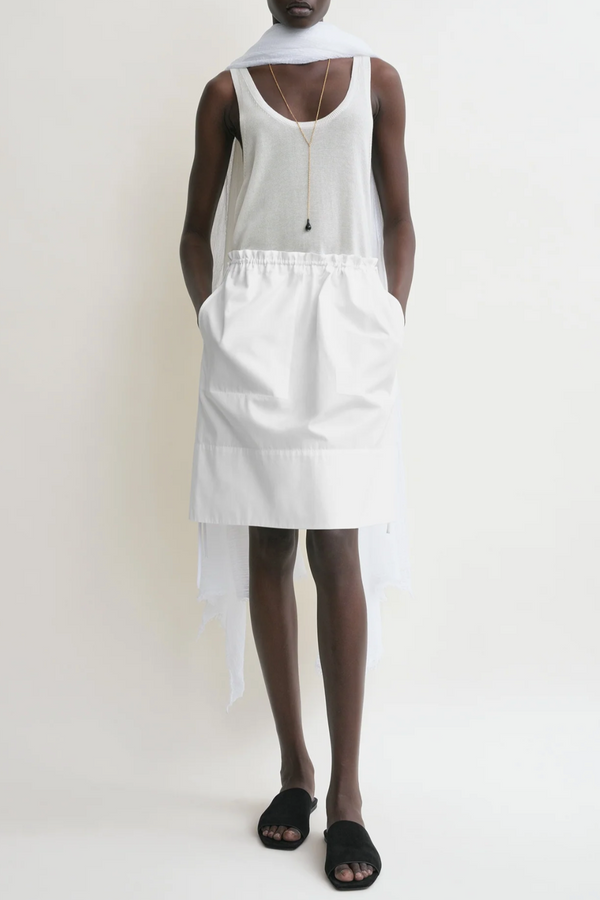 Drawstring Poplin Mini Skirt - White