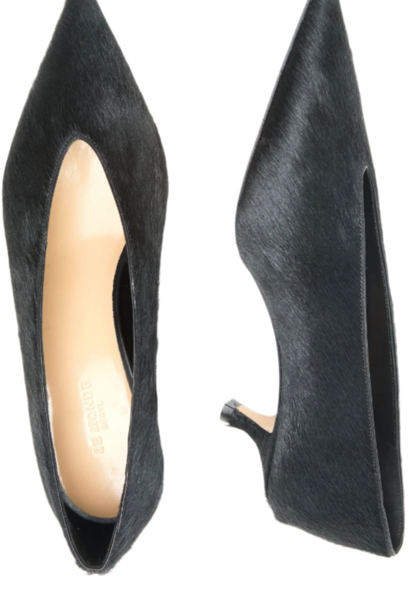 Babouche Kitten Heel - Black Calf Hair