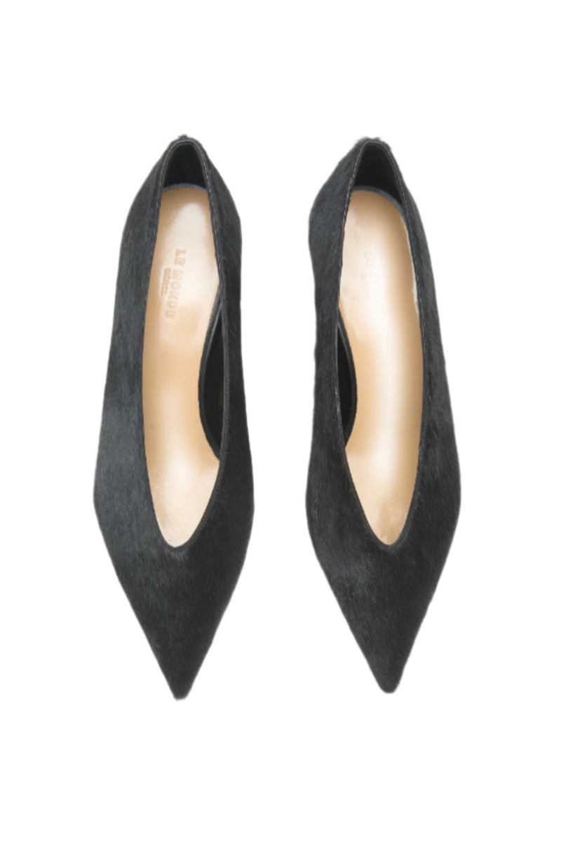 Babouche Kitten Heel - Black Calf Hair