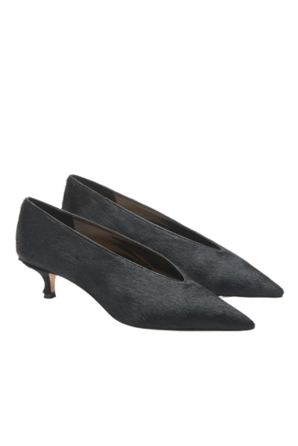 Babouche Kitten Heel - Black Calf Hair
