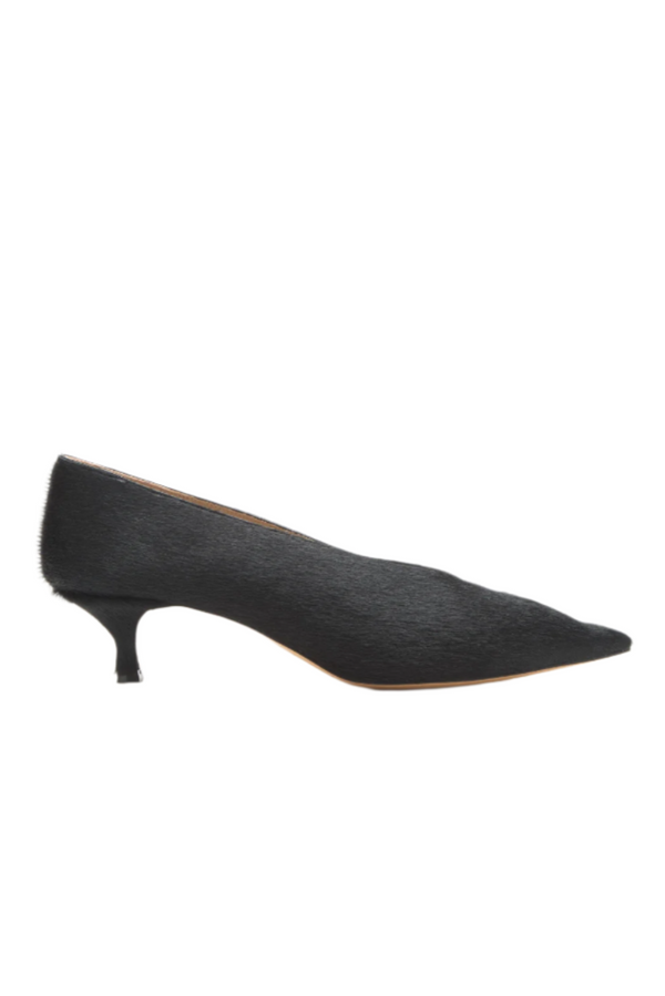 Babouche Kitten Heel - Black Calf Hair