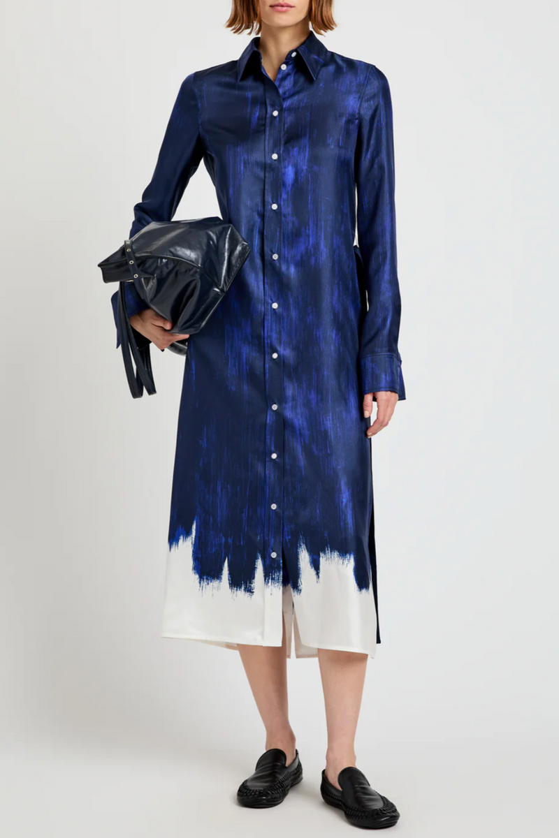 Amaya Dress in Double Printed Silk Twill - Cobalt Multi