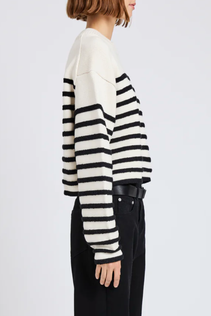 Nia Sweater in Bobble Boucle - White/Black Stripes