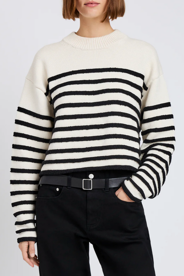 Nia Sweater in Bobble Boucle - White/Black Stripes