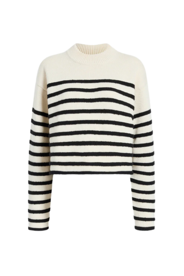 Nia Sweater in Bobble Boucle - White/Black Stripes