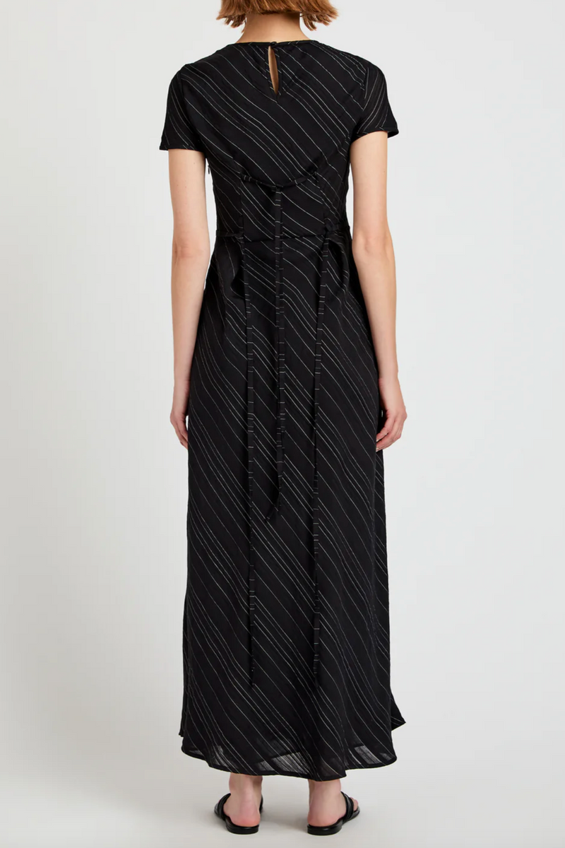 Joss Dress in Woven Stripe Flou - Black/Chalk