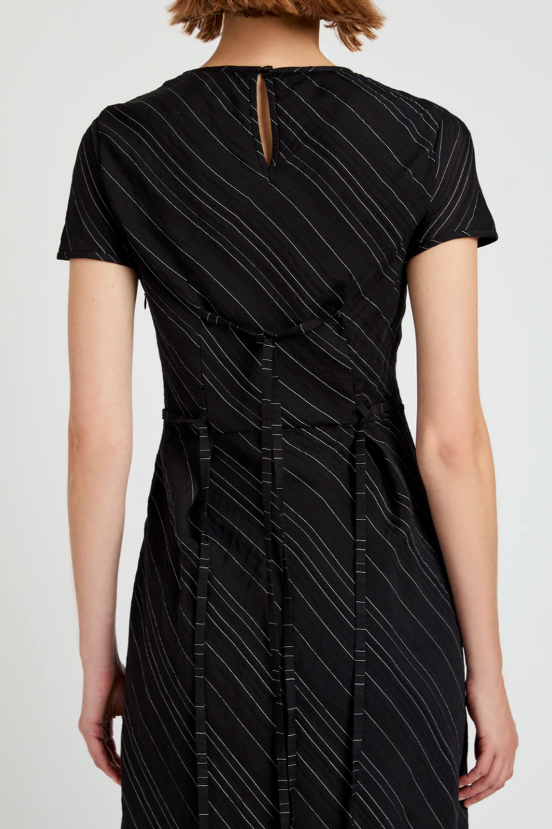 Joss Dress in Woven Stripe Flou - Black/Chalk