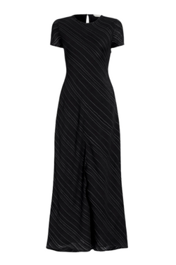 Joss Dress in Woven Stripe Flou - Black/Chalk