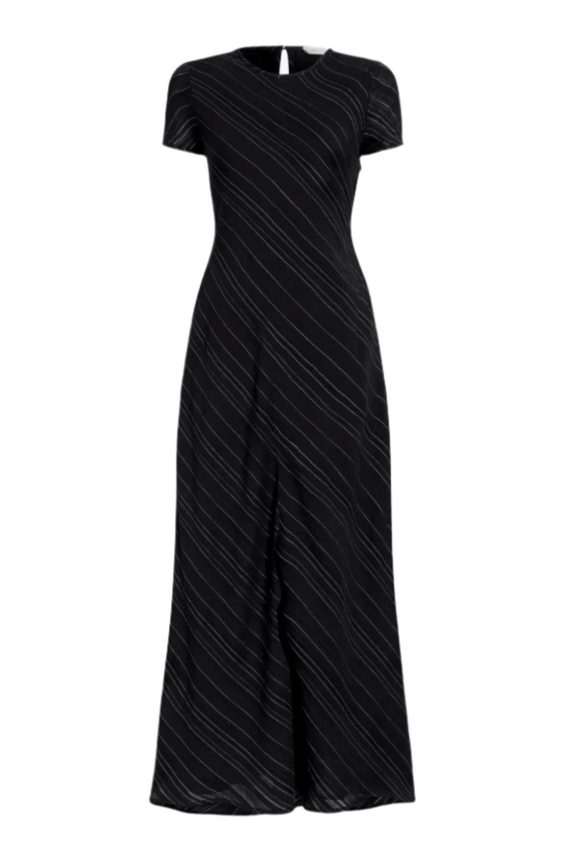 Joss Dress in Woven Stripe Flou - Black/Chalk