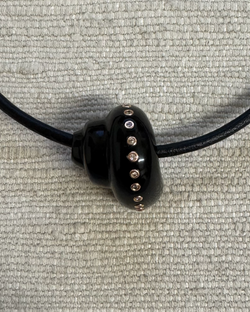 Carved Onyx Turbo Shell Bead with Diamonds